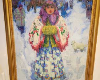 Scott Switzer - highly listed artist Original - 'Russian Girl w/Dog'.