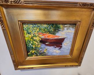 The Red Canoe Original Oil by Susan Diehl
