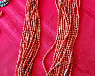 Pueblo Coral and Silver Necklace - A Wow! 