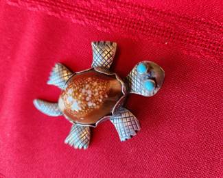 Conch Shell w/Turquoise and Silver Pin