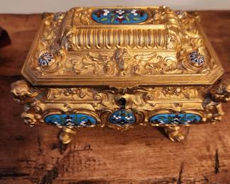 French Dore Bronze Box with Enameled Plaques.