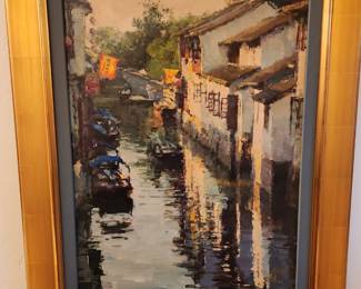 Highly listed Washington artist Xiaogang Zhu - 'Town by the Water'. 