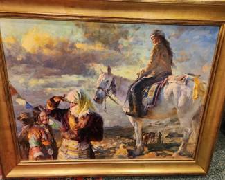 Original Oil on canvas by Huihan Liu - Wonderful piece! Highly listed.  'Evening on Qinghai Plateau'. 