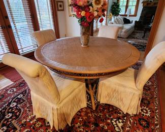 Round Rattan Table and 6 Dining Chairs