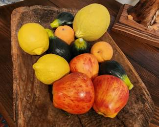 Wooden Rustic Bowl with Decorator Fruit 