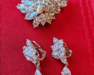 Brilliant Rhinestone Brooch and Rhinestone Earrings