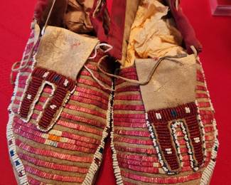 19th Century Porcupine Quill and Bead Cheyenne Moccasins! Wow! 