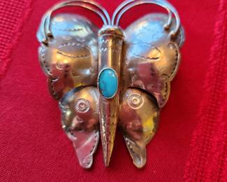 Turquoise and Silver Butterfly/Moth Pin