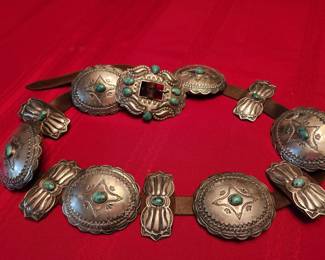 Sterling Silver and Tuquoise Navajo Concho  Belt signed by D. A. Harris. 