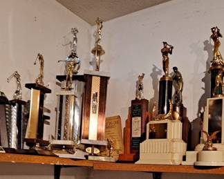 Assorted Baseball Trophies -- City League, Troops and Signed Team Ball (1949-1956), Photo; Golfing Trophies (1966-1992)