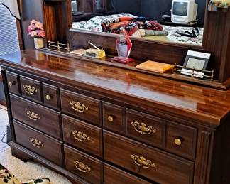9 Drawer Long Dresser with Large Framed Out Mirror