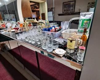 Bar Ware; Drink Glasses; Assortment of Miscellaneous Mugs, Coasters, Cork Opener; Cozies, Trays and much more!