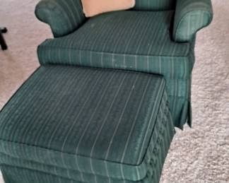 Green Upholstered Casual Chair with Matching Footstool