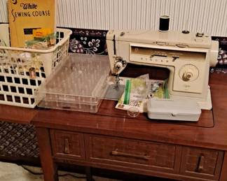 Singer Sewing Machine, Cabinet, Supplies & Sewing Notions & Patterns, etc.