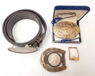 #530 • Montana Silversmith Designer Peries Belt, Belt Buckel, and Eisenhower Dollar Belt Buckle
