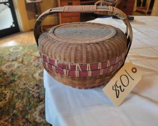 #1038 • Decorative Wicker Basket and Vintage Bottle Caps
