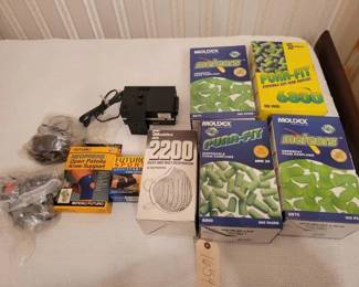 #1654 • Saftey Glasses, Earplugs, Dust and Mist Respirator and Intrusion Detector.
