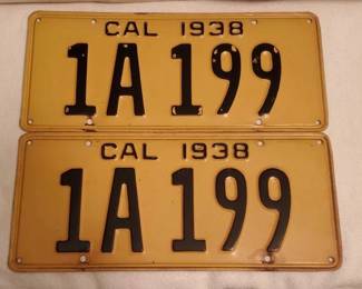 #1466 • Pair Of Yellow & Black 1938 California License Plates
