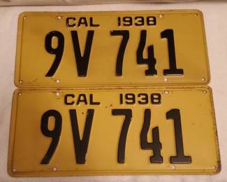 #1464 • Pair Of Yellow & Black 1938 California License Plates
