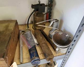 #5048 • (2) Grease Guns, Blow Torch, (2) Oil Cans, (2) Funnels, & Mug
