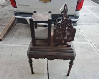 #5218 • Wooden Table, Magazine Rack, and Shelf
