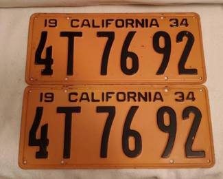 #1474 • Pair Of Yellow & Black 1934 California License Plates
