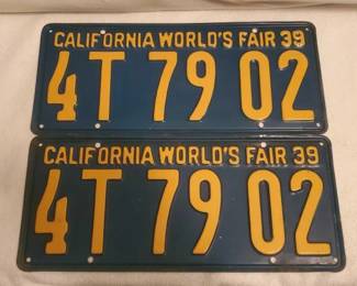 #1460 • Pair Of Blue & Yellow 1939 California Worlds Fair License Plates
