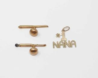 #500 • 14k Gold Cufflink Set and #1 Nana Pendant, 2g

