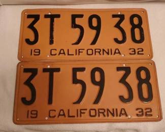 #1458 • Pair Of Yellow & Black 1932 California License Plates
