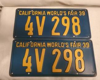 #1462 • Pair Of Blue & Yellow 1939 California Worlds Fair License Plates
