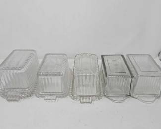 #1118 • 5 Butter Dishes, 1 with Extra Bottom

