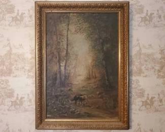 #1400 • 2 Cows In A Forest Framed Painting

