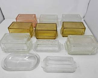 #1136 • 11 Butter Dishes, 8 Matching Style and 3 Misc
