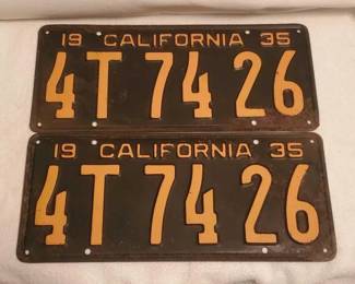 #1472 • Pair Of Black & Yellow 1935 California License Plates
