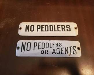 #1430 • No Peddlers & No Peddlers Or Agents Porcelain Signs
