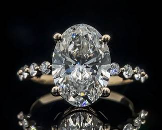 4.33 Carat Oval Diamond Solitaire & Diamond Pave Engagement Ring in 14k Yellow Gold, F-COLOR Centerstone, GIA REPORT Included; $19,500 Retail