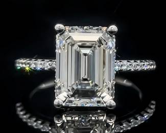 5.28 Carat Diamond Emerald Cut Solitaire & Hidden Halo Engagement Ring in 14k White Gold w/IGI Certification - VS CLARITY/F COLOR; $24,000 Retail