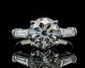 2.80ct Round Brilliant Cut Diamond & Tapered Baguette Pave Winston Style Three-Stone Engagement Ring in 14k White Gold; $10,200 Retail