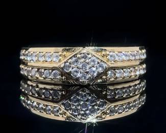 Gent's Cubic Zirconia Pave Double Row Wedding Band for Him in Yellow Gold