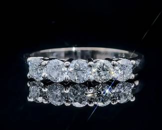 .80 Carat Diamond 5-Stone Round Brilliant Cut Anniversary Ring or Wedding Bridal Stack Ring in 14k White Gold; $3,300 Retail