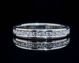 0.65ct Diamond Half-Eternity Channel Band Comfort Fit Ring in 18k White Gold; $2,450 Retail