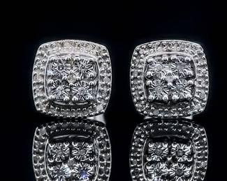 Square Diamond Halo Stud Earrings - Vintage Influence Cushion-Shaped Basket Stud Earrings