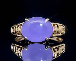 Gorgeous Luck & Fortune! Oval Cabochon Lilac Jade Asian Openwork Ring in 14k Yellow Gold; $1,450 Retail