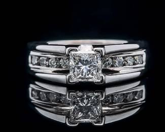 1.00 Carat Diamond Princess Cut River Channel Cathederal Engagment Ring in 14k White Gold - Appraisal Valuation: **$5523**