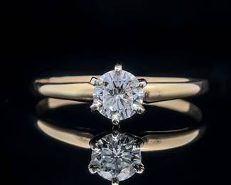 1/2 Carat Diamond Round Brilliant Cut Solitaire 6-Prong Ring in 14k Yellow Gold w/ Independant Appraisal Value **$2100**