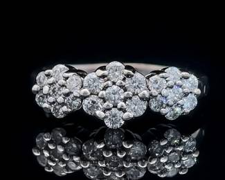 Diamond Triple Flower Cluster Bouquet of Brilliance Ring in 14k White Gold; $2,450 Retail