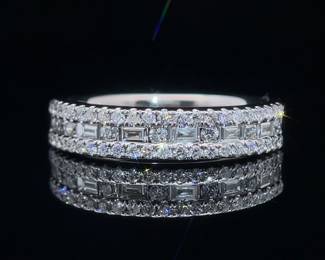 1.00 Carat Diamond Triple Row East-West Baguette & Round Brilliant Channel Band in 18k White Gold; $3,450 Retail