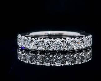 1.06ct Diamond Half Eternity Band -Slim Stacking Classic Style Diamond Ring in 18k White Gold; $6,000 Retail