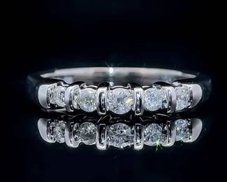 Diamond 5-Stone Channel Bar Anniversary, Wedding, Bridal Stack Band in 14k White Gold; $1,699 Retail