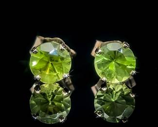 Lemon-Lime Peridot Round Solitaire Four-Prong Tulip Stud Earrings in 14k Yellow Gold